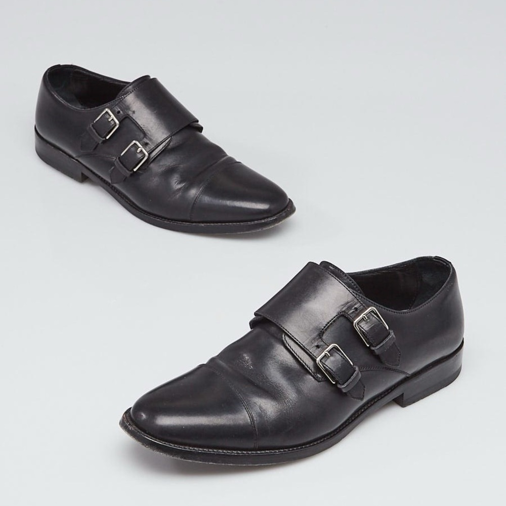 SAINT LAURENT Dylan Double-Monk Oxford Flats (black leather, size 38)